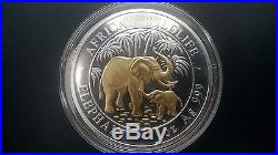 2007 Somalia Elephant 1 Oz Silver Coin 24 Gold-plated100 Shilling
