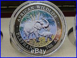 2007 Somalia African Wildlife 3 Elephant Set in DISPLAY BOX 1 oz. 999 Silver Coi