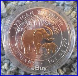 2007 Somalia Elephant 3 coin proof silver set with wooden display box and COA