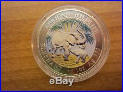 2007 Somalia Elephant Colored 1 Oz Silver BU Coin African Wildlife in Capsul
