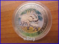 2007 Somalia Elephant Colored 1 Oz Silver BU Coin African Wildlife in Capsul