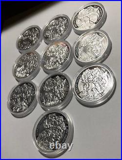 2008-2018 COMPLETE PROOF SET 11 Rwanda Wildlife1oz Silver 999 Coins RARE