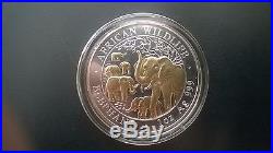 2008 Somalia Elephant 1 Oz Silver Coin 24 Carat Gold Plated