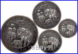 2008 SOMALIA Schillings Set 4 coins Elephants fine 0.9999 Silver Proof 2000pcs
