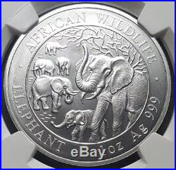 2008 Somalia elephant 1oz silver NGC MS70 Perfect coin No Spots African Wildlife
