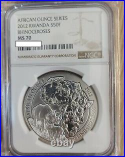 20092012 Rwanda 1oz silver coin NGC 70 set (elephant, lion, zebra, rhino)