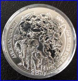 2009 Rwanda African Elephant. 999 Fine Silver 1 oz coin Fabulous 12 Privy