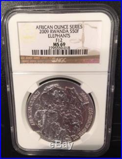 2009 Rwanda African Elephant F12 NGC MS69.999 Silver 1 oz Coin Highest Graded
