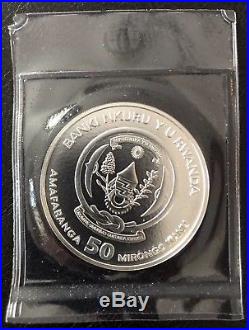 2009 Rwanda Elephant 50 Francs 1 Oz. 999 Silver Coin Map of Africa Mint Blister