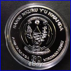 2009 Rwanda Elephant PROOF 50 Franc 1 Oz. 999 Silver Coin +Box & COA Very Rare