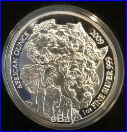 2009 Rwanda Elephant PROOF 50 Franc 1 Oz. 999 Silver Coin +Box Very Rare