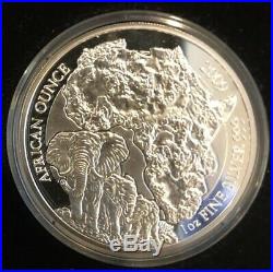 2009 Rwanda Elephant PROOF 50 Franc 1 Oz. 999 Silver Coin +Box Very Rare
