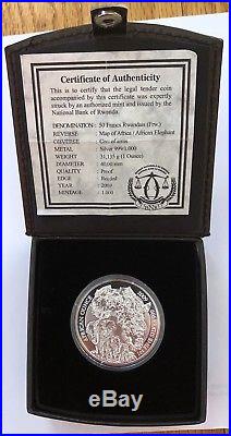 2009 Rwanda Elephant PROOF. 999 Silver Coin + COA 2nd Year with OGP box Rare Coin