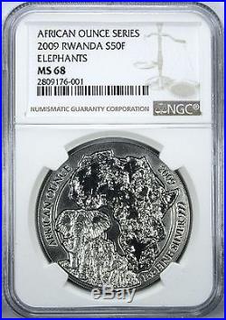 2009 Rwanda Elephant Silver Coin NGC MS68