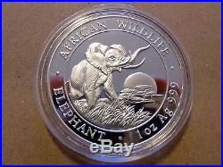 2009 SOMALIA African Wildlife ELEPHANT 1 Troy Oz. 999 Silver BU Coin in Capsule