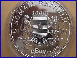 2009 SOMALIA African Wildlife ELEPHANT Gilded 1 Troy Oz. 999 Silver BU Coin