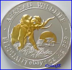 2009 Somali Elephant African Wildlife 1 Oz. 999 Silver Uncirculated Gilded Coin