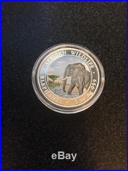 2010 Somalia Bull Elephant 1oz Silver Coin 100 Shillings Colored