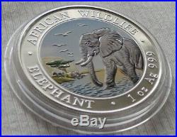 2010 Somalia Elephant 1 oz silver color coin African Wildlife colored elefant