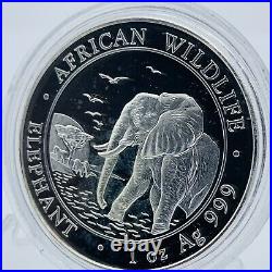 2010 Somalian 100 Shillings Elephant 1oz Silver Coin BUNC Encapsulated With COA