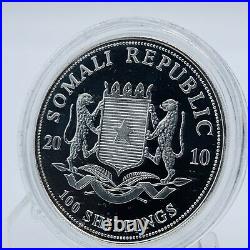2010 Somalian 100 Shillings Elephant 1oz Silver Coin BUNC Encapsulated With COA