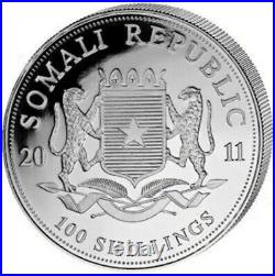 2011 1 Oz Silver 100 Shillings Somalian AFRICAN ELEPHANT Coin