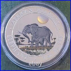 2011 Color/Colored Somalia Elephant 100 Sh. Proof 1 oz 999 Silver Coin w Capsule