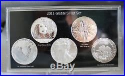2011 Global SILVER Set 5 oz. Panda, Eagle, Britannia, Elephant, Koala