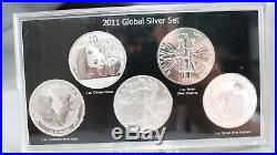 2011 Global SILVER Set 5 oz. Panda, Eagle, Britannia, Elephant, Koala