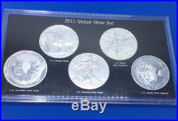 2011 Global Silver Set Five 1 oz Koala, Panda, Eagle, Britannia & Elephant