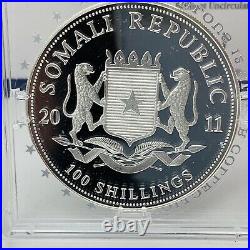 2011 Somalian 100 Shillings Elephant 1oz Silver Coin BUNC Encapsulated With COA