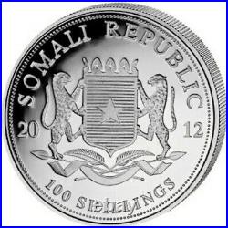 2012 1 Oz Silver 100 Shillings Somalian AFRICAN ELEPHANT Coin