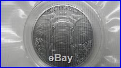 2012 Gabon 2000 Francs Elephant Silver Antique Finish 3 oz. Coin With CoA