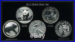 2012 Global Silver Set Five 1 oz Koala, Panda, Eagle, Britannia & Elephant
