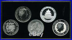 2012 Global Silver Set Five 1 oz Koala, Panda, Eagle, Britannia & Elephant