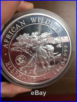 2012 Somalia Elephant 1 Kilo African Wildlife. 999 Silver Coin Minor Milk Spots