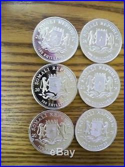 2013/14/15/16/17/18 Somalian Elephant 1oz Pure 999 Silver Bullion Coin UNC x 6