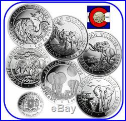 2013, 2014, 2015, 2016, 2017, 2018 Parade of Somalia Elephants Silver 6 Coins