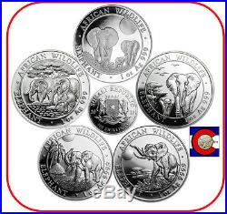 2013, 2014, 2015, 2016, & 2017 Parade of Somalia (Somali) Elephants Silver Coins