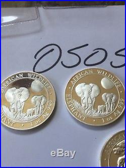 2013, 2014, Parade of Somalia (Somali) Elephants Silver Coins 5 Coins Total