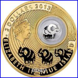 2013 2$ Niue LUCKY ELEPHANTS Gilded 28.28 Grams Silver Coin WITH Elephant Figure