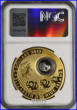 2013 Niue $2 Good Luck Elephant Ngc Pf70 Uc Gold Gilt. 925 Silver Coin