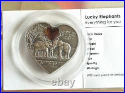 2013 Palau $5 1oz Silver Coin Heart-shaped - Elephants Everything for You