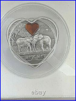 2013 Palau $5 1oz Silver Coin Heart-shaped - Elephants Everything for You