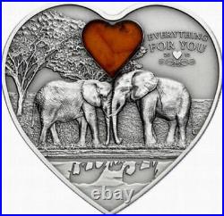 2013 Palau $5 Lucky Elephants 2013 Palau $5 Lucky Elep Silver Coin With Amber