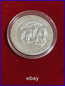 2013 Somali Republic African Wildlife Elephant 1 Oz Silver Coin BU