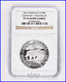 2013 Somalia 1oz Silver Proof Elephant High Relief NGC PF70 Ultra Cameo. 999