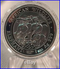 2013 Somalia African Wildlife High Relief Elephant Silver Coin Limited Mintage