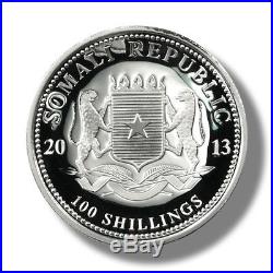 2013 Somalia Elephant 100 Shilling 1oz High-relief Proof Silver Coin
