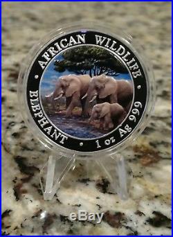 2013 Somalia Elephant 1 Ounce Pure Silver Colorized Elephant Coin Series